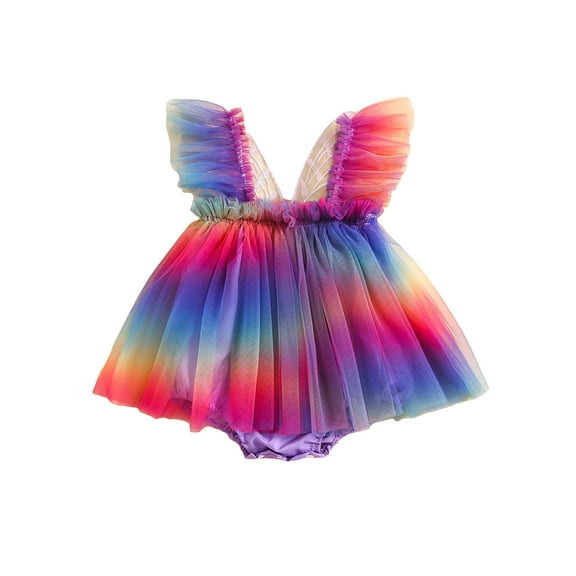Bagilaanoe Newborn Baby Girl Rompers Dress Fly Sleeve Bodysuits 3M 6M 12M 18M 24M Infant Mesh Patchwork A-line Tulle Skirt Summer Clothes