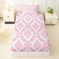 thumbnail image 3 of jejeloiu Soft Damask Twin Sheets For Girls,Delicate Pattern Bedding,Pink White,3pcs,1 Fitted Sheet and 1 Pillowcase, 3 of 6