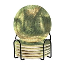 House in Forest Coasters with Holder for Coffee Table 6 Pcs Drink Coaster Sets Absorbent for Home Decor 4 inch