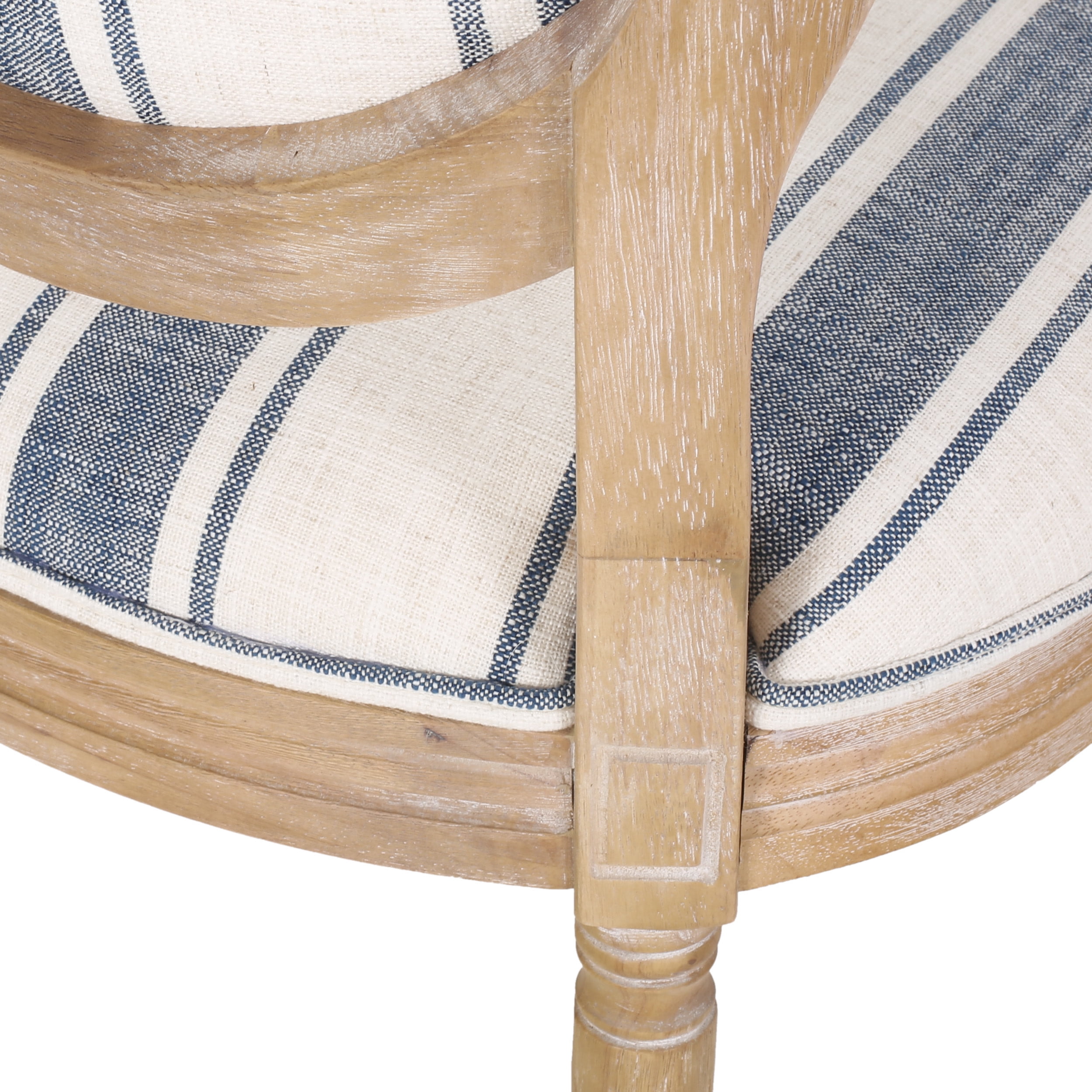 Noble House Dored Fabric and Wood 7 Piece Dining Set, Dark Blue Stripe and Natural