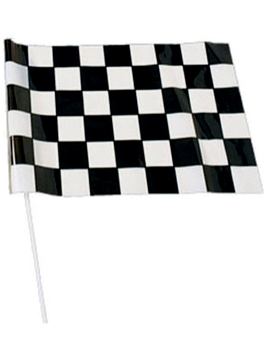 6 CHECKERED 11  X 18 IN FLAGS ON STICK racing flag RACE CAR FINISH black white 