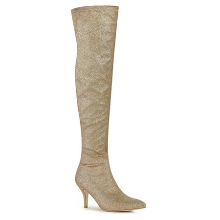

Allegra K Women s Glitter Point Toe Stiletto Heels Over The Knee Boots