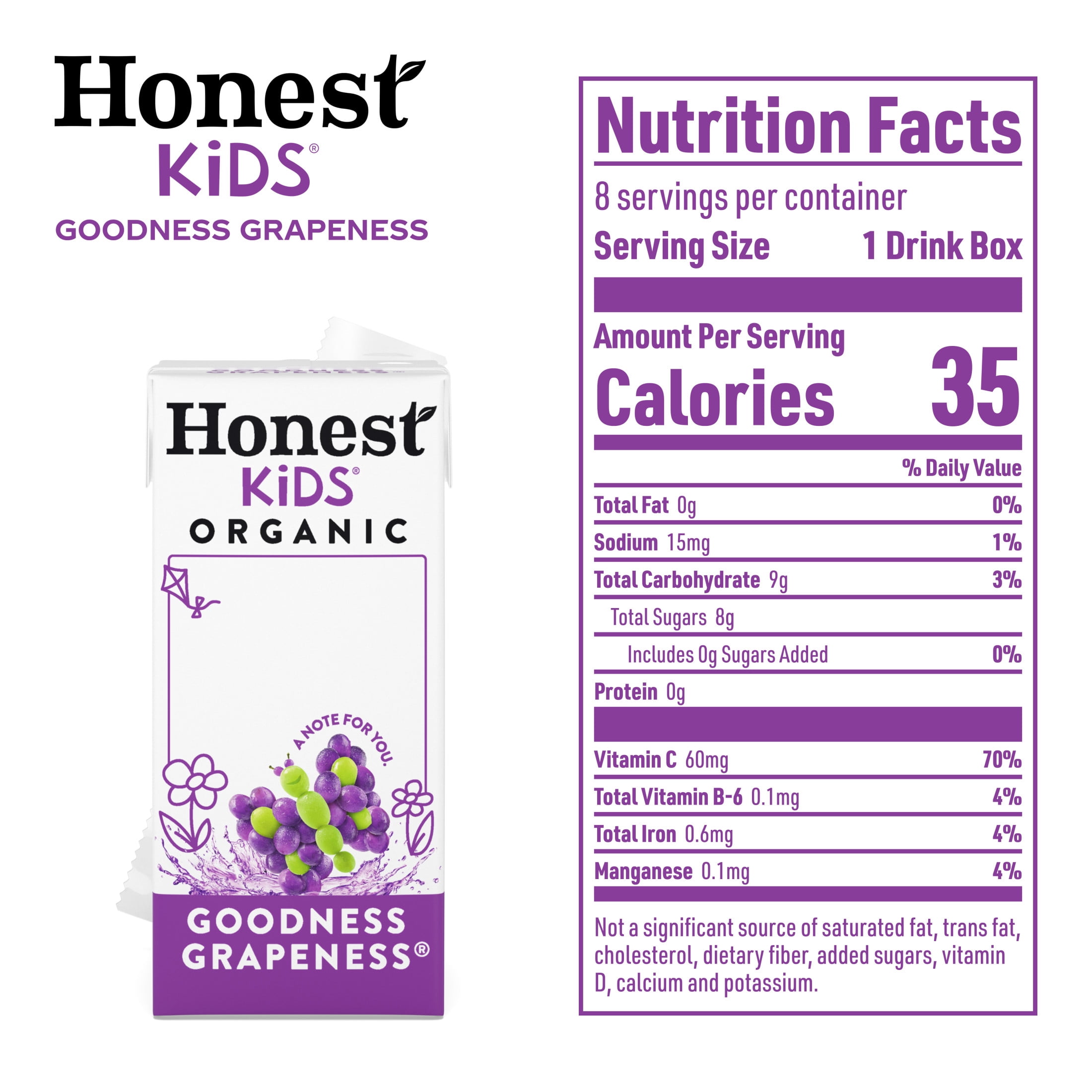 Honest Kids Goodness Grapeness Organic Juice Drink Cartons, 6 fl oz, 8 Pack