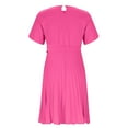 thumbnail image 4 of Vestido Corto de Manga Larga para las Mujeres Color Sólido Falda de Línea A, Cuello Redondo Hebilla Cintura Encaje Hasta Detalle, 4 of 7
