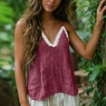 thumbnail image 2 of Ecqkame Tank Tops for Women V Neck Lace Trim Adjustable Spaghetti Strap Cami Top Solid Casual Sleeveless Summer Blouse Wine XXL, 2 of 8