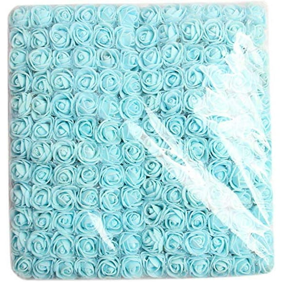 144 Pieces Mini Artificial Foam Rose Flower DIY for Hair Accessory Wedding Bouquet Floral Wall - Light Blue
