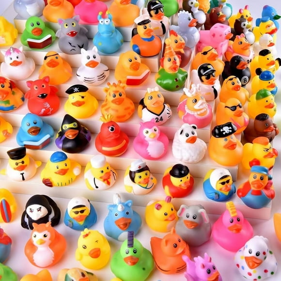 110 Packs Rubber Ducks in Bulk Assortment Jeep Ducks for Ducking, Small Rubber Duckies for Toddler Baby Bath Toys Floater Rubber Duck Bath Pool Toys Kids Party Favors with Mesh Carry Bag