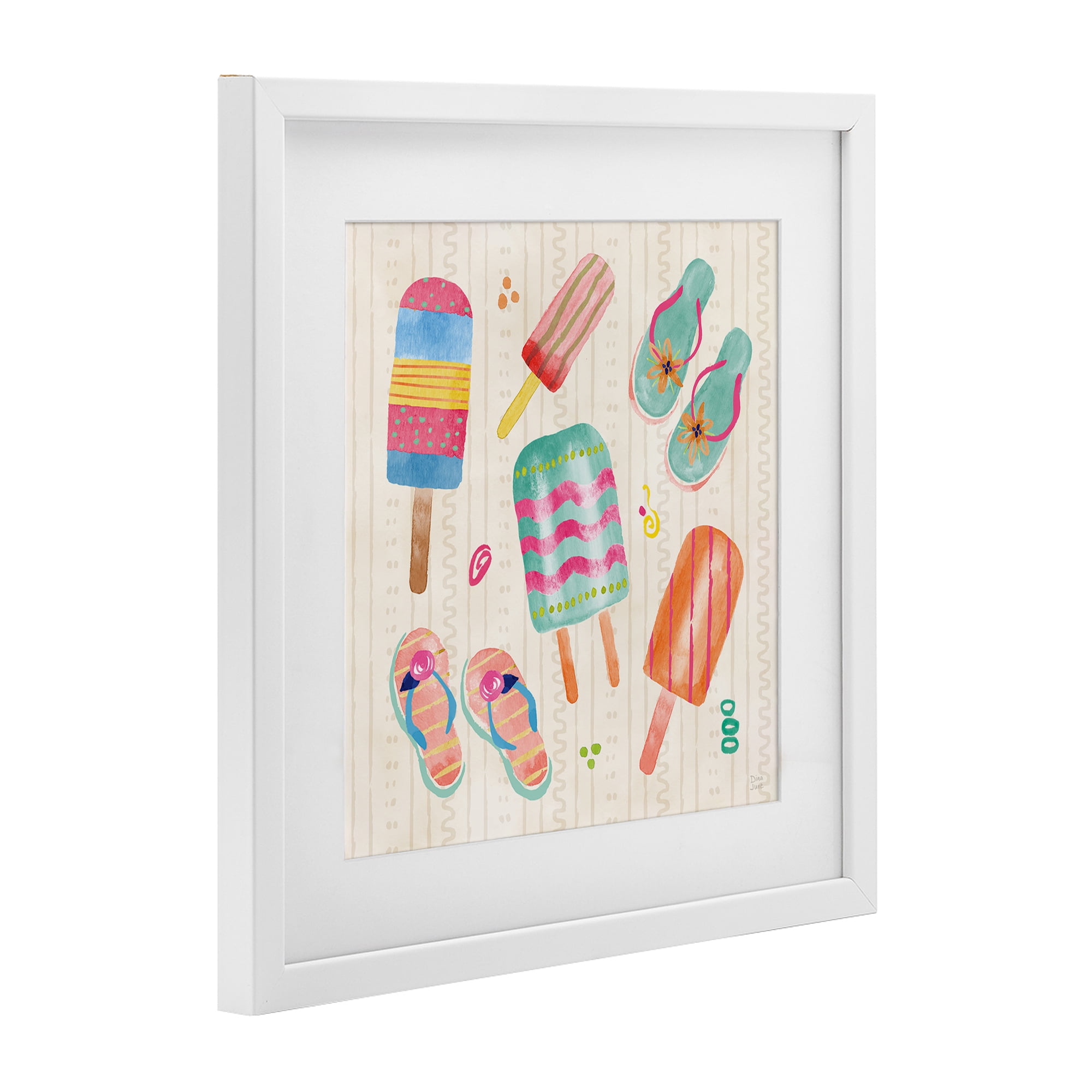 Stupell Industries Summer Popsicles & Sandals White Framed Print Under Glass, design by Dina June