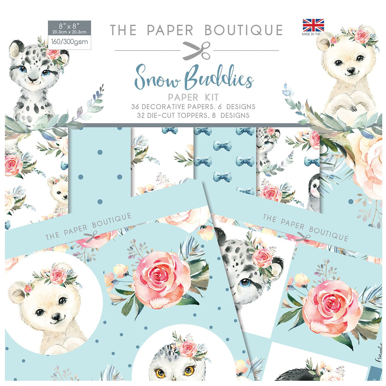 Mixed Colours 8 x 8 inch Paper Boutique Snow Buddies-Paper Kit
