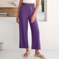 thumbnail image 6 of Wutalume Women's Fashion Cropped Pants, Elastic High Waist Casual Trousers with Pockets Solid Color, Loose Fit,Perfect for Spring Summer Wardrobe,Purple 2XL, 6 of 6
