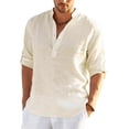 thumbnail image 1 of Camisa de lino de manga larga para hombre, camisas informales de algodón y lino de Color sólido, Tops hawaianos de S-5XL, 12 colores, novedad, 1 of 4