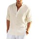 thumbnail image 1 of Camiseta de manga larga de lino para hombre, camiseta informal suelta de Color sólido, camisa de lino de algodón de manga larga, nueva, 1 of 4