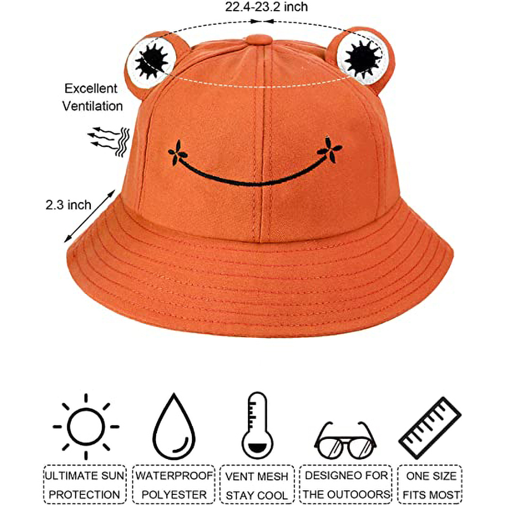 Frog Bucket Hat, Cute Fisherman Hat Cotton Sun Bucket Hat Sun Protection Cap Wide Brim Beach Summer Hat for Women Men Girls Kids (Green) - image 5 of 7