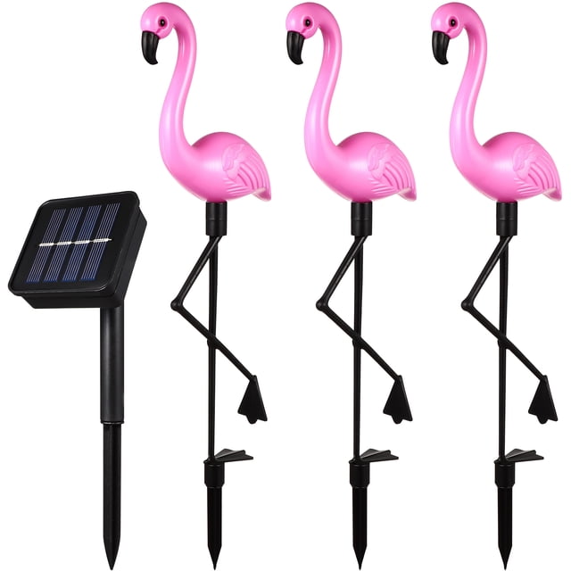 EeaseMX unidad de 1 arrastre de 3 LED, luz solar para césped, iluminación de jardín para exteriores, resistente al agua, foco de suelo con diseño de flamenco, luz blanca