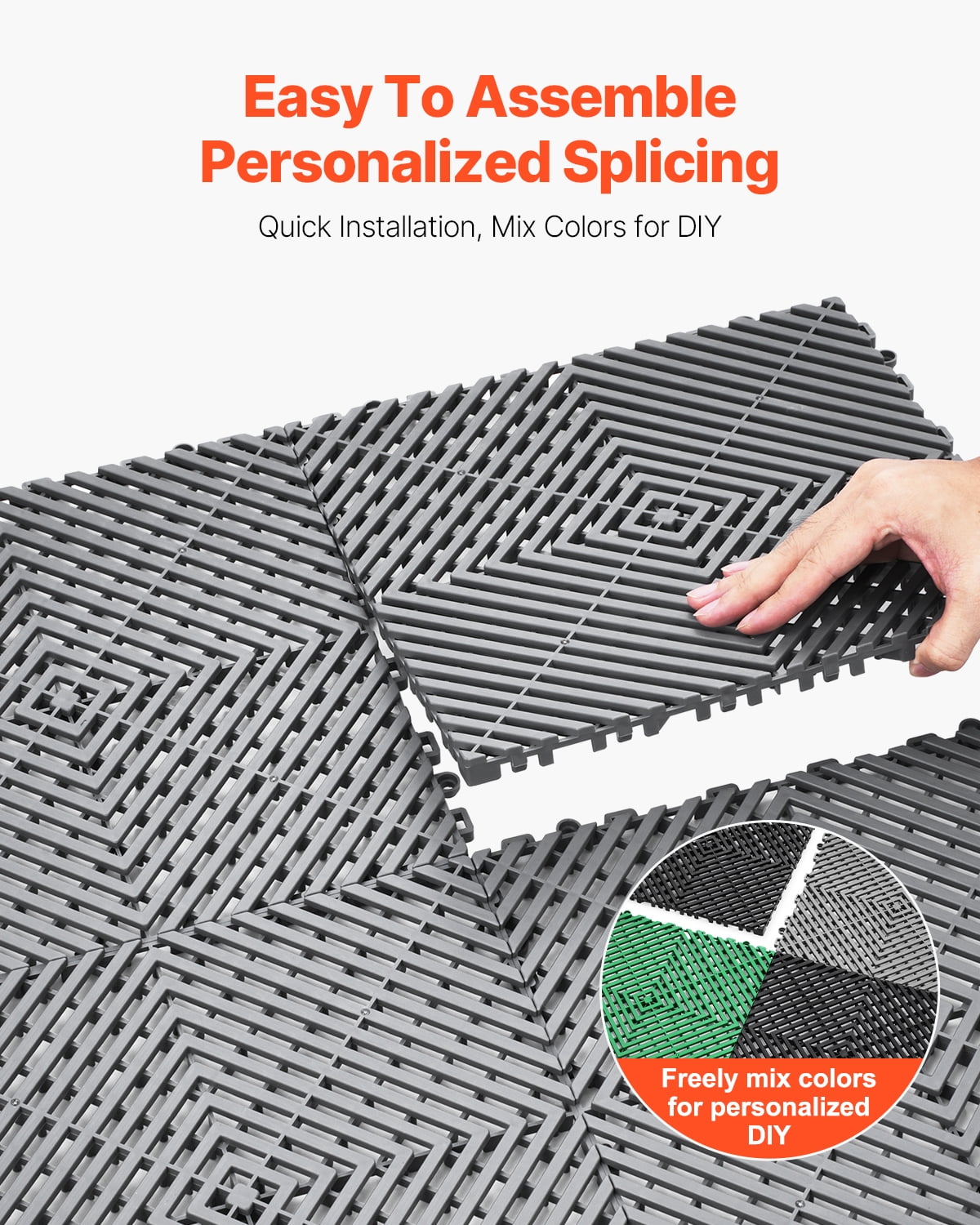 KFFKFF Drainage Floor Mat Set, 12” x 12” Modular Interlocking Padding, Set of 55 Connectable Drainage Mats, Slip-Resistant Gray PP Drainage Floor Tile and Bath Mat, Suitable for Garage, Garden