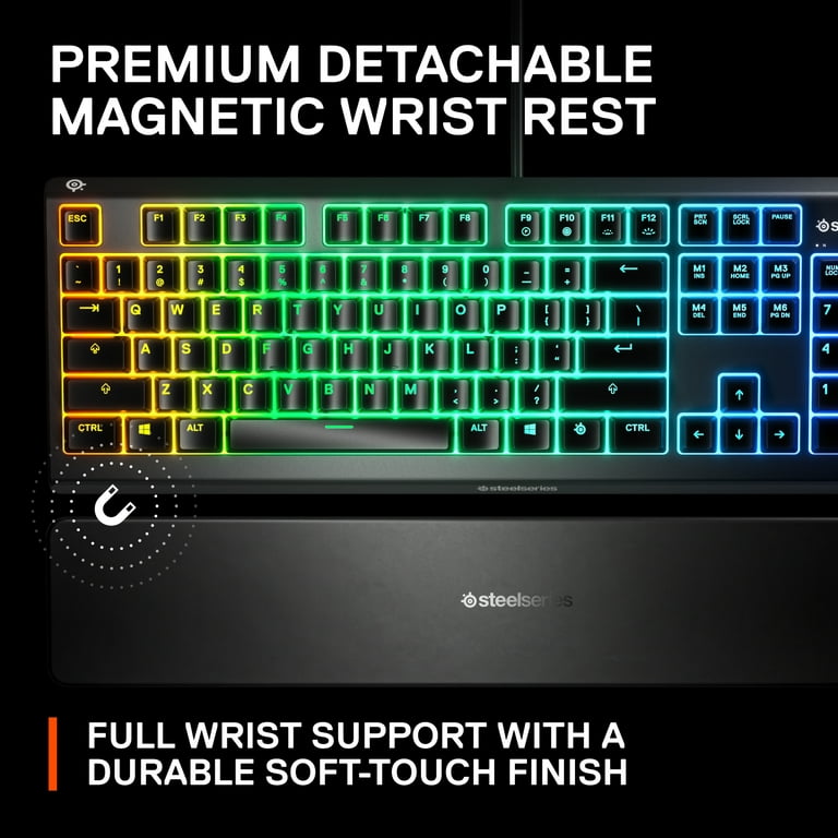 SteelSeries Apex 3 Water Magnetic Keyboard Quiet – Wrist Gaming RGB Rest Premium Switch) Illumination (Whisper IP32 RGB Gaming – Resistant 10-Zone –