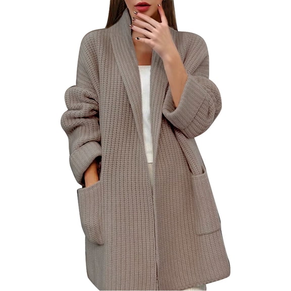 Luvior Long Sleeve Knit Oversized Cardigan Sweaters for Women Loose Lapel Solid Color Thick Cardigan Coats with Pockets