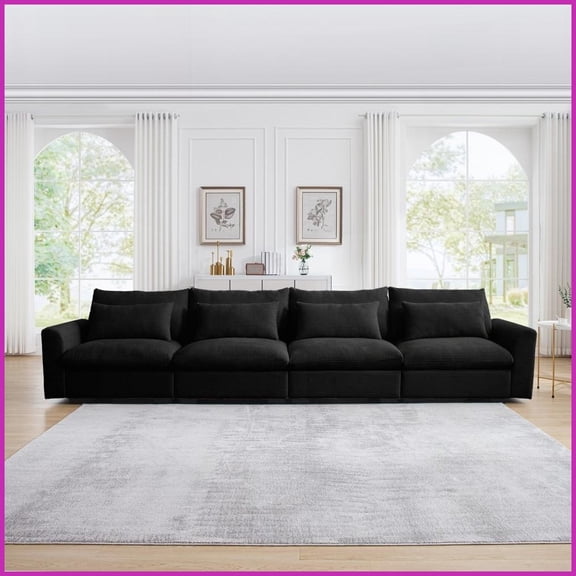 Modern 4-Seater Deep Seat Corduroy Sofa with 4 Waist Pillows – Comfy & Versatile Living Room Furniture