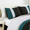 thumbnail image 3 of Chezmoi Collection 7-Piece Luxury Floral Leaves Embroidery Comforter Set, Queen, Teal/Black/Gray, 3 of 9