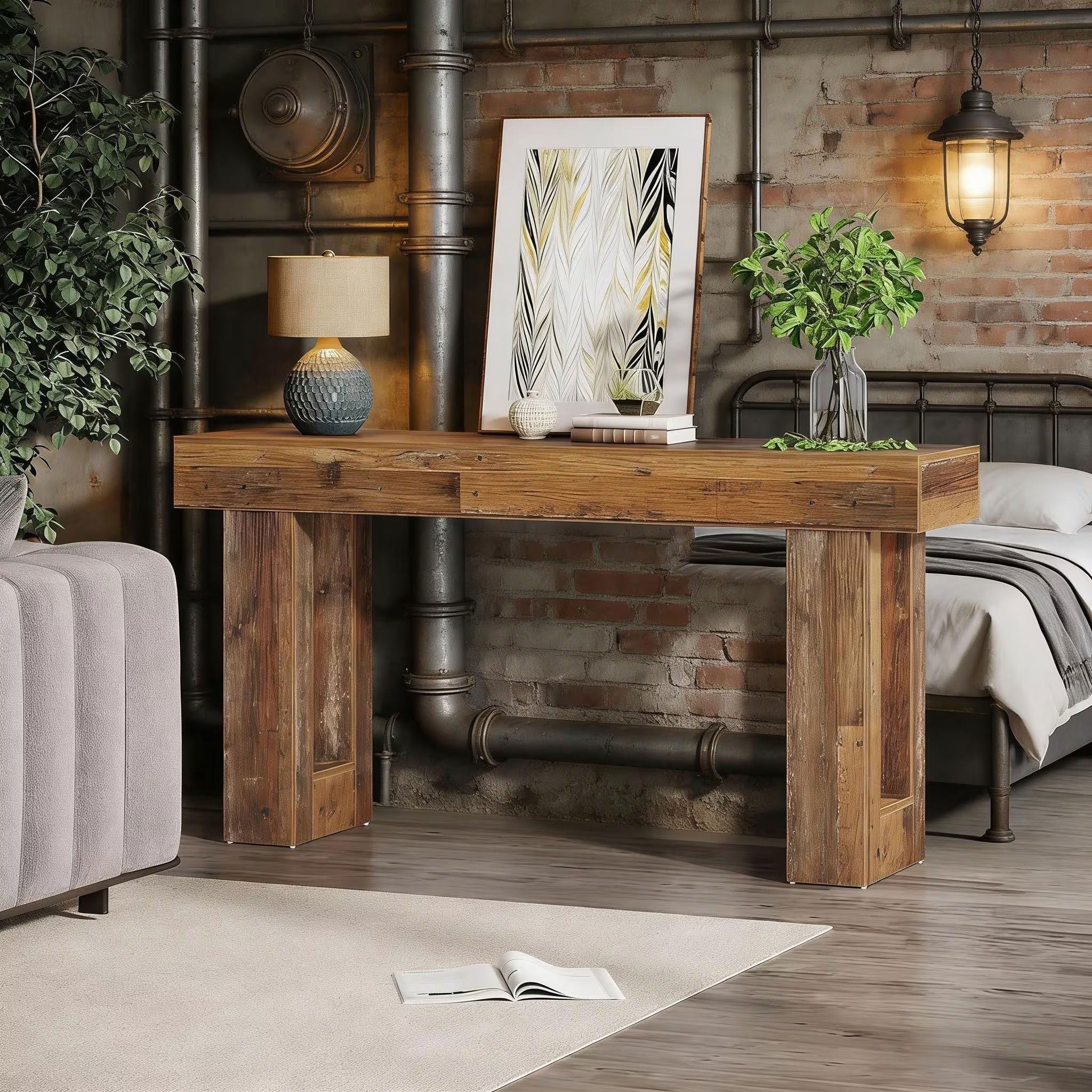 MAYEERTY Rustic Wood Console Table, 63-Inch Farmhouse Sofa Table for Entryway Hallway