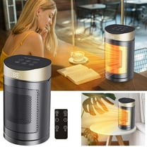 DAMAI Space Heater, Small Portable Electric Heaters for Indoor Use with Thermostat and Remote,Digital Display,12H Timer, 5 Modes, 1500W PTC Ceramic Fast Safety Heat for Office Bedroom Home (Gold)
