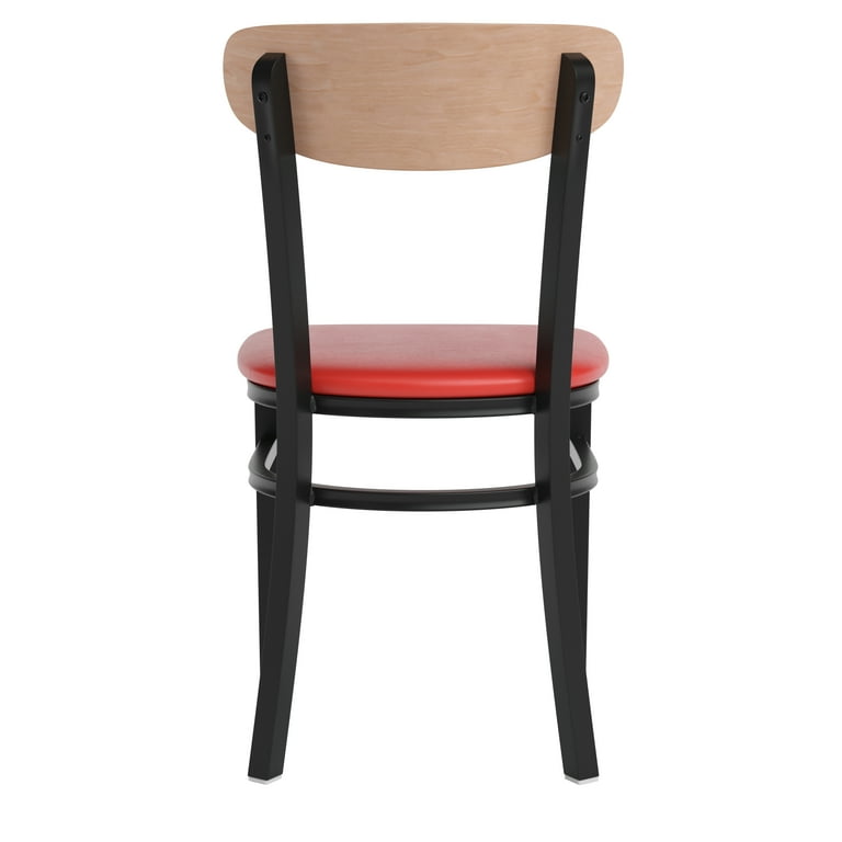 Modern BizChair Set of 2 Heavy Duty Dining Chairs 500 LB Black Frame Walnut Red Seat Walmart