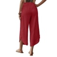 thumbnail image 5 of Capris Pants for Women Casual Women's Summer Wide Leg Linen Capris Drawstring Elastic Waist Loose Fitting Breathable Asymmetrical Hem Cropped Trousers Red XL, 5 of 6