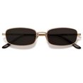 Trendy Cool Luxury Fashion Polarized Retro Gold Wire Frame Rectangle Black Sunglasses Square
