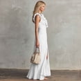 thumbnail image 4 of Yangnuo Women's Solid Ruffled V-Neck Maxi Dress Fashion Ladies Sleeveless High Slit Flowy Casual Summer Evening Long Dress White L, 4 of 5