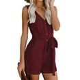 thumbnail image 3 of Women Solid Color Rompers Deep V-Neck Sleeveless Summer Short Jumpsuits, 3 of 9