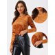thumbnail image 2 of Camiseta casual de manga larga con cuello redondo y parte superior de terciopelo para mujer Marrón XS, 2 of 6