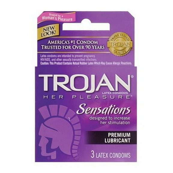 Trojan Her Pleasure Sensations Premium Lubricant Latex Condoms - 3 Ea