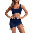 thumbnail image 5 of Guluxicc 3 Piece Womens' Mesh Skirted Bikini Sets Square Neck Top with Side Drawstring Solid Color Summer Beach Swimwear Bathing Suit, 5 of 8