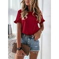 thumbnail image 4 of PRETTYGARDEN Women's Short Sleeve Casual T Shirts Summer Ruffle Plain Round Neck Loose Fit Tee Blouse Tops, 4 of 6