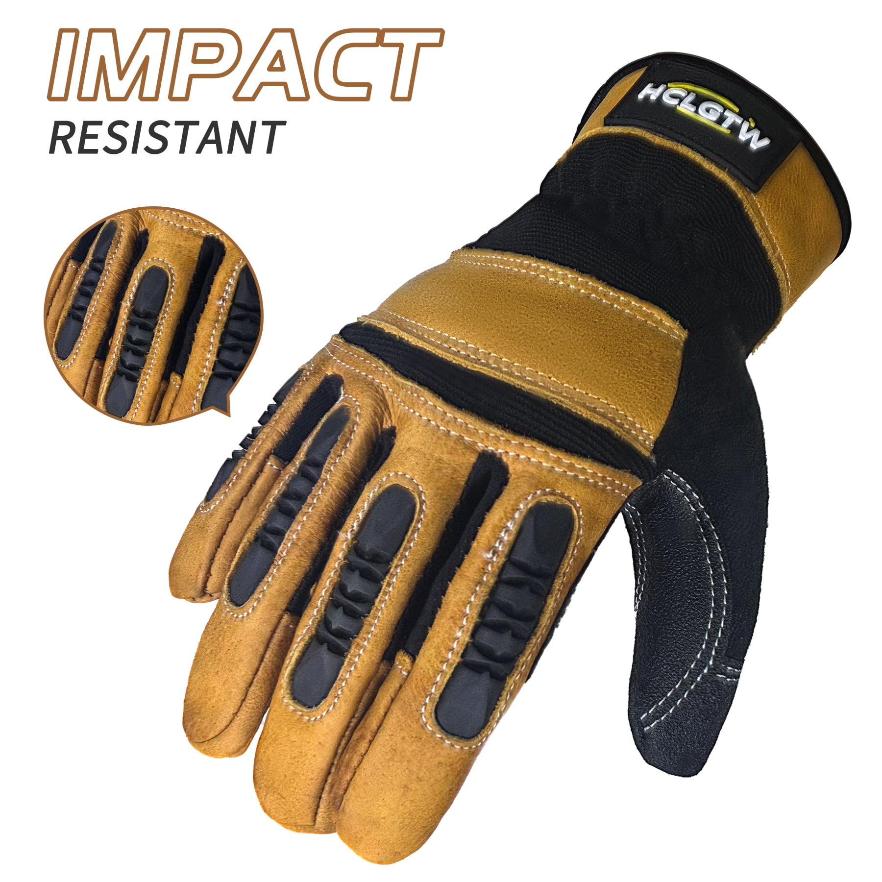 Heavy Duty Leather Work Glove Impact Protection Mechanic Cowhide Gloves for Men Grip,Cowhide,Cotton Lined,Durable XL