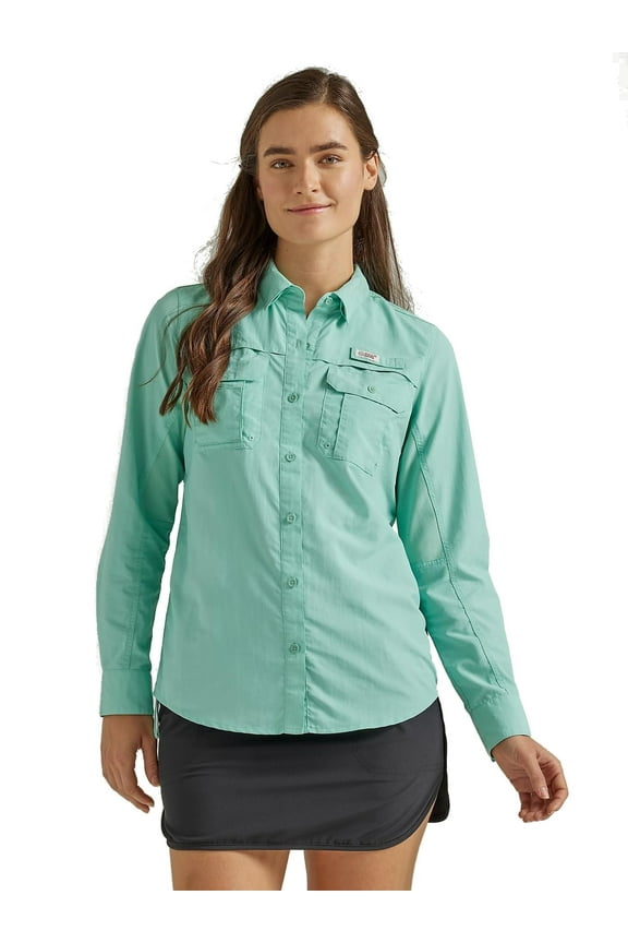 Women's Long-Sleeve Performance Fishing Angler Shirt (Turquoise, Small, S)