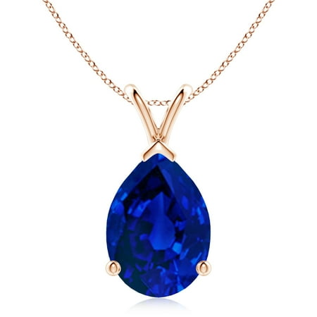 ANGARA Lab Grown 6.5 Ct V-Bale Blue Sapphire Solitaire Pendant for Women in 14K Rose Gold (Size-14x10mm) | September Birthstone Anniversary Jewelry Gift for Women | Lab-Grown Blue Sapphire Necklace