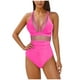 thumbnail image 1 of Conjunto de Bikini de Cintura Alta para Mujeres Traje de Baño de Malla de Correa sin Espalda de Color Sólido con Almohadillas Extraíbles, 1 of 4