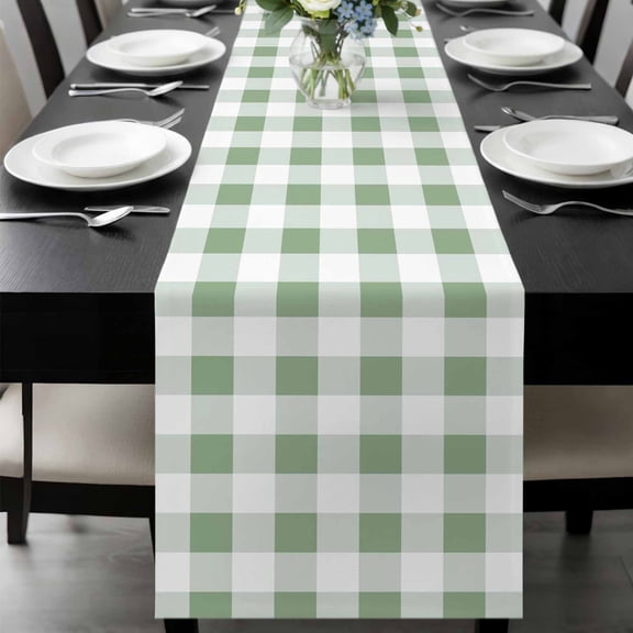 Sage Green Checkered Table Runner 120 Inches Long, Green White Buffalo Plaid Kitchen Coffee Dining Table Decoration for Home Party Birthday Wedding Home Decor 13x120 Inches