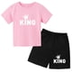thumbnail image 3 of Conjunto de 2 piezas de camiseta y pantalones cortos con estampado de letras para niños y adolescentes de verano de 4 a 14 años, ropa informal de manga corta para niños y niñas, 3 of 5