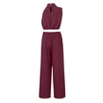 thumbnail image 6 of Scyoekwg Womens 2 Piece Sets Summer Outfits Sweatsuits Sets Solid Color Tracksuit Sleeveless Round Neck Tops Wide Leg Pants Trendy Loose Casual Outfits (Wine,XXL), 6 of 6