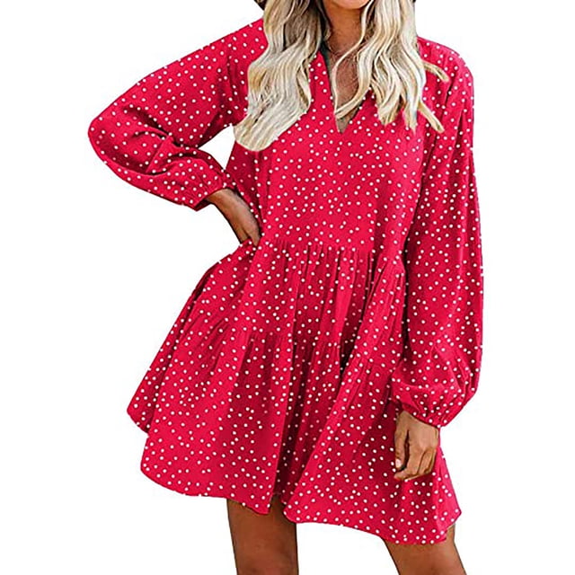 FcBaudy Robe Longue à Manches Longues Col en V, Robes d'Été pour Femmes, Robes Décontractées d'Été pour Femmes Robe Longue à Manches Longues Imprimé Floral Col en V Robe pour Femmes