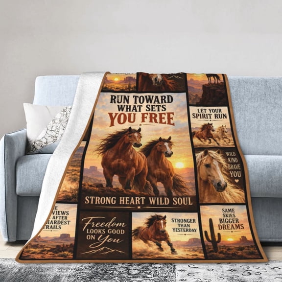 Horse Blanket Horse Sunset Desert Soft Cozy Fleece Blanket Gift for Women Adults 50x40