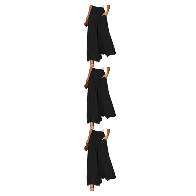 Sonducket Pantalones de pierna ancha de cintura alta para mujer de verano - Estilo delgado para una comodidad aireada Ventilar negro 2XL 1 Type1 NO1