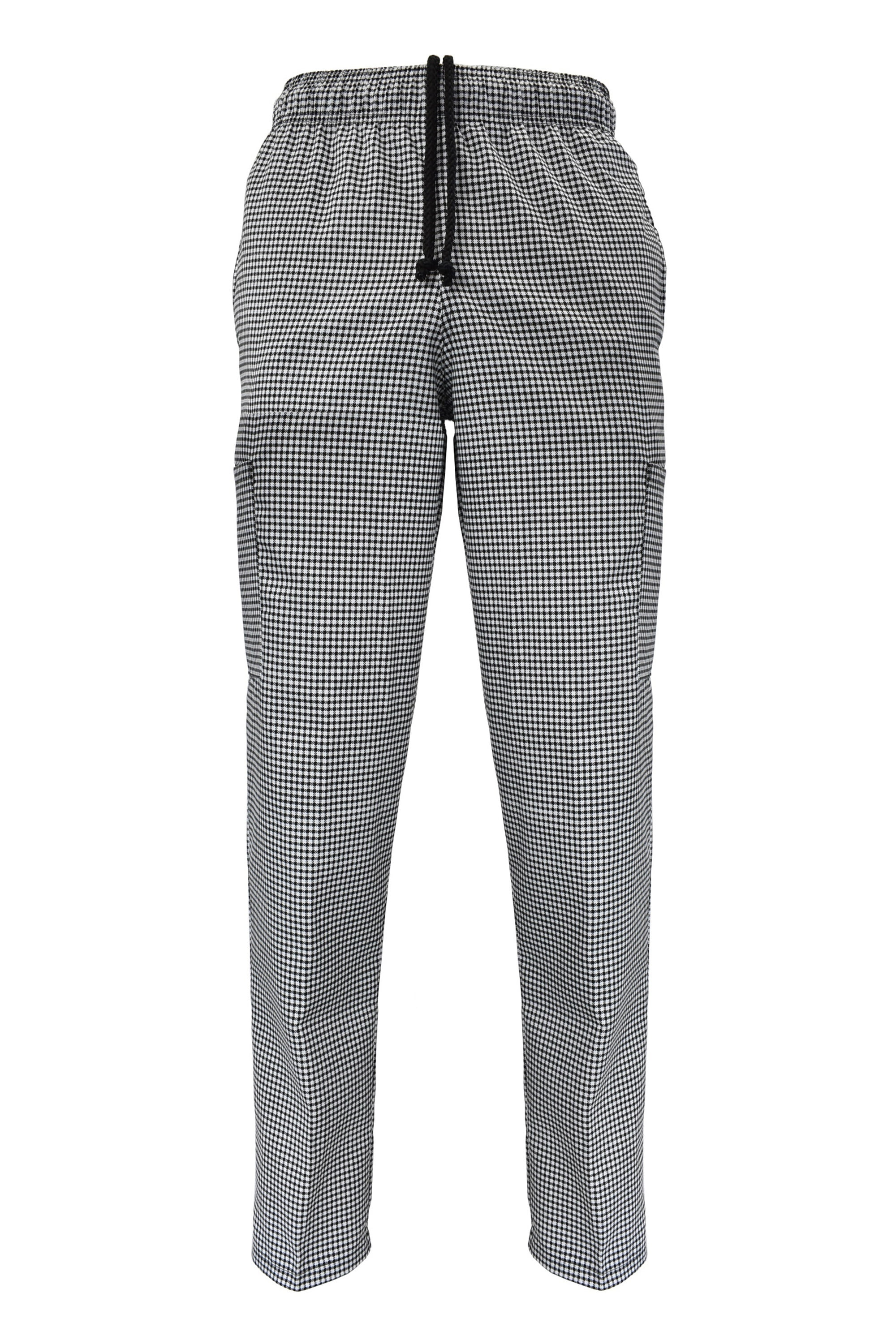 Gingham Check Chef Trousers Pant Black & White Side Pockets Elasticated Uniforms 