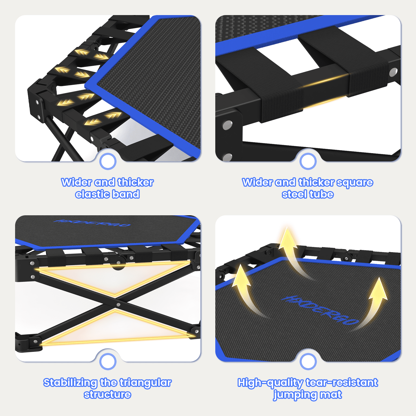 HXD-ERGO 42'' Foldable Mini Trampoline, Rebounder Trampoline with Adjustable Foam Handle, Fitness Trampoline for Indoor, Outdoor, Home Gym, Max Load 460lbs