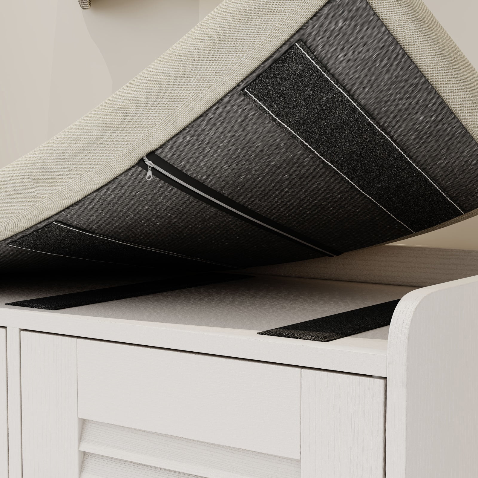 Hommoo Modern Shoe Storage Bench with Cushion, Entryway Shoe Rack Bench with Shutter Doors, Shoe Cabinet with Adjustable Shelves, Ancient White