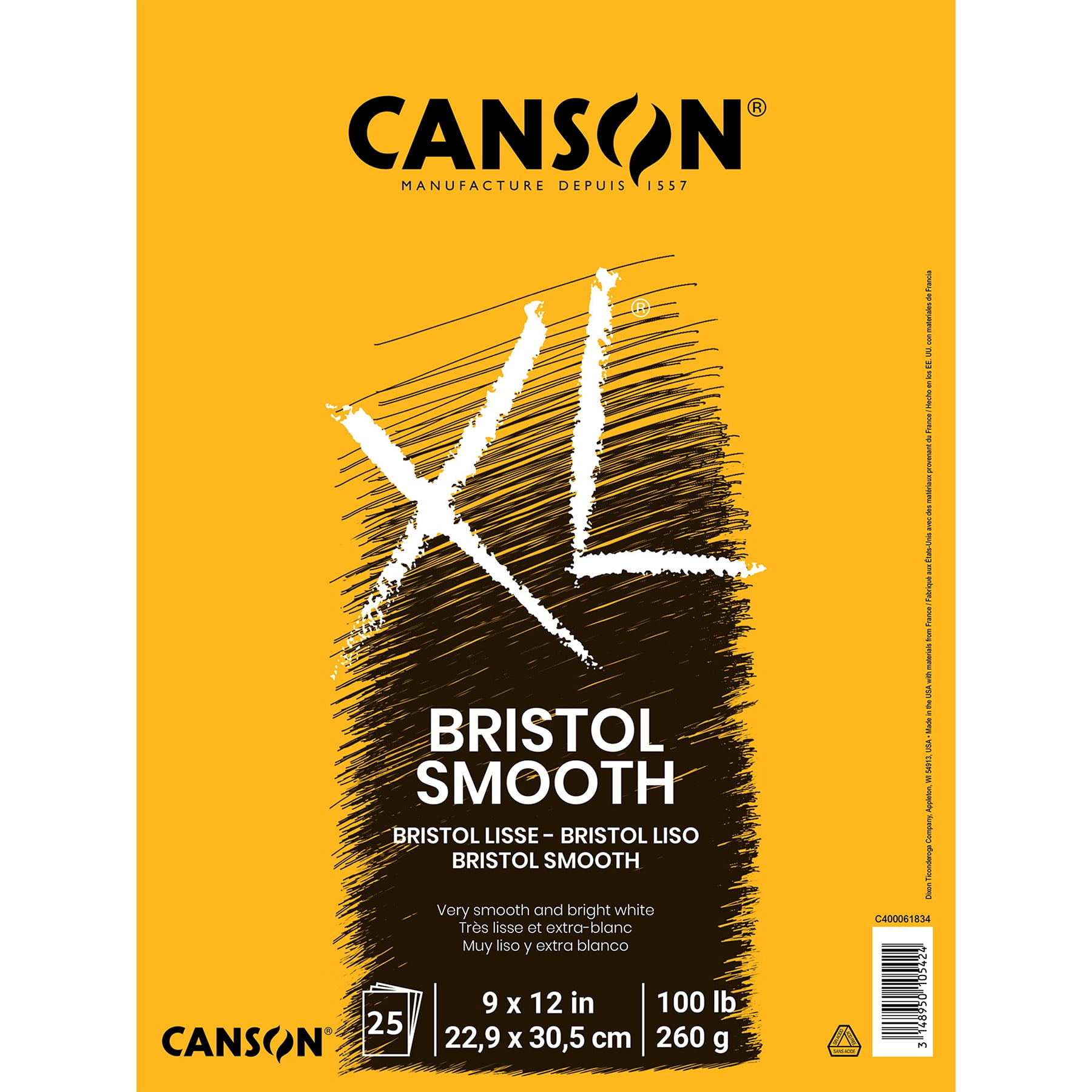 Canson XL Series Bristol Pad, Smooth Finish, Foldover Binding, 25 Sheet, 9x12 inch, Pack of 2