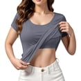 thumbnail image 2 of Nooxsoe Womens Short Sleeve Shirts with Built in Padded Camisole Tops Padded Tank Tops Under Shirts Soft with Built in Cami Top Casual Undershirt Tops Women Tops A2-gray 4xl, 2 of 7