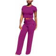 thumbnail image 2 of Gaecuw 2 Piece Set for Women Two Piece Summer Sets Short Sleeve Pullover Calf Length Wide Leg Lounge Trousers Crew Neck Oversized Waist Fashion Suits Summer Sets Suit Set Two Piece Pants Set for Women, 2 of 5